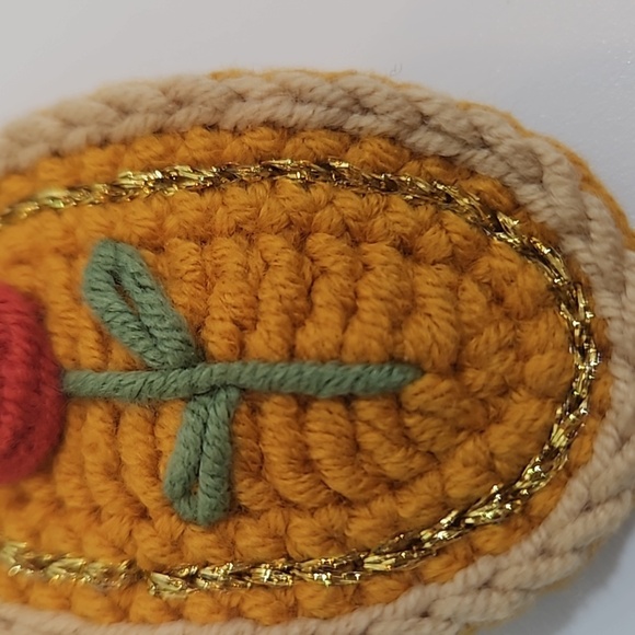 Hand Crafted Hand Knit Crochet  Hair Clip Red Rose embroidered Snap Clip 2.5" - Picture 5 of 17